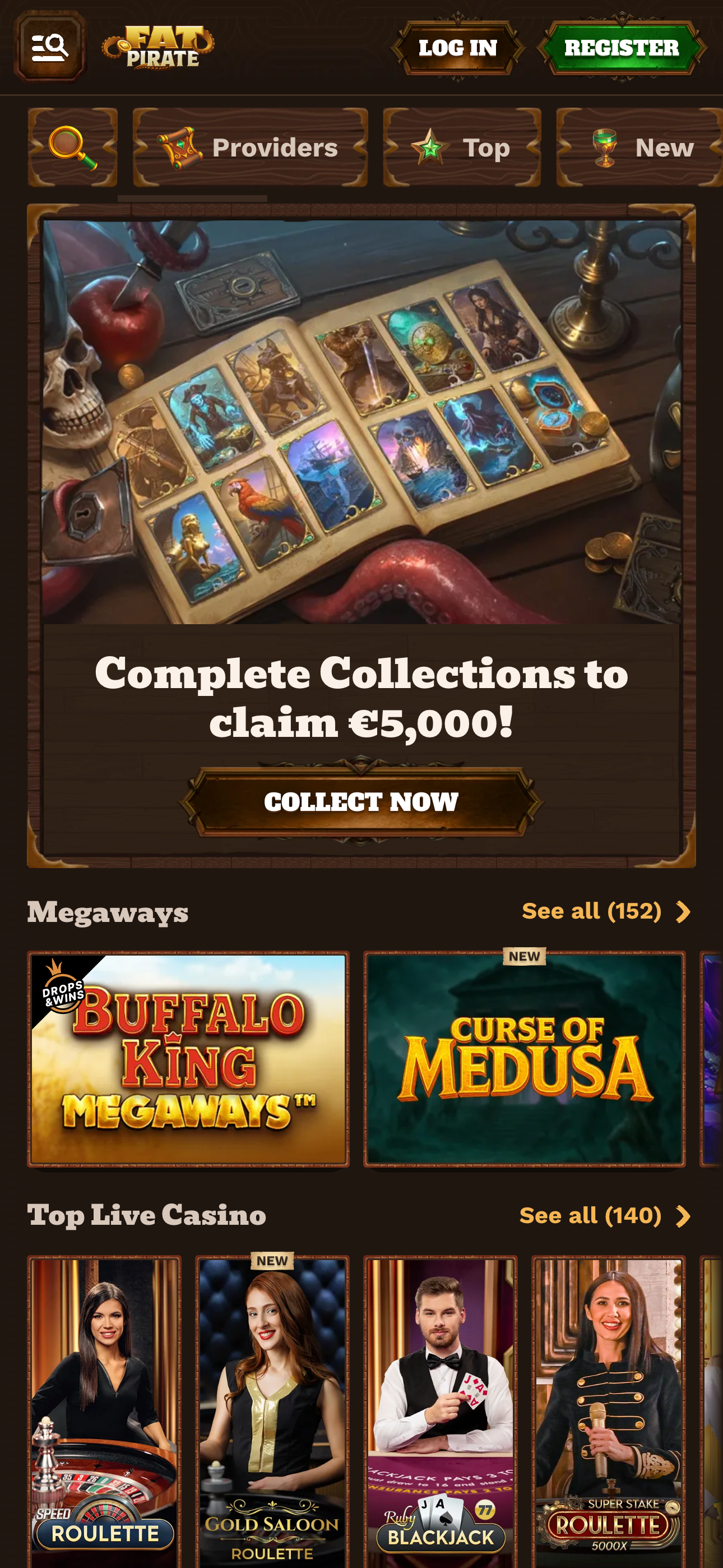 FatPirate Casino live casino screen on mobile